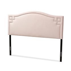 Baxton Studio Aubrey Modern and Contemporary Light Pink Velvet Fabric Upholstered Queen Size Headboard